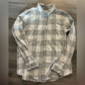 Faherty WHITE LIGHT GREY BUFFALO Legend SweaterShirt Women’s Medium